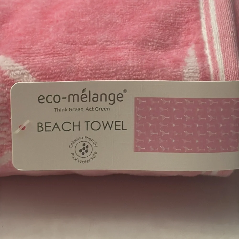 ECO-MELANGE BEACH TOWEL - Pink Martini Glass Patterned - Reversible